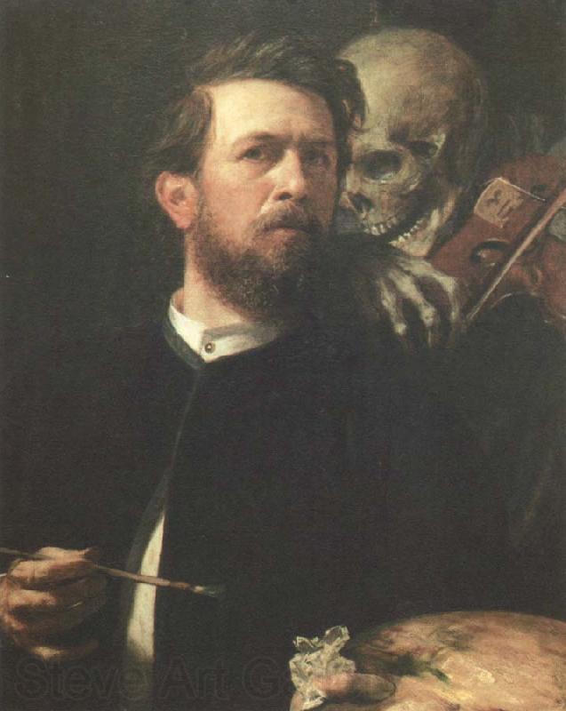 Arnold Bocklin self portrait with death playing the fiddle Norge oil painting art